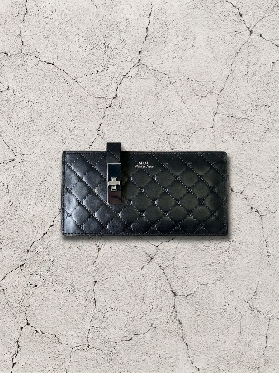 【M.U.L 2026-9】FLAT LONG WALLET - Black キルト型押し - Champdelarose