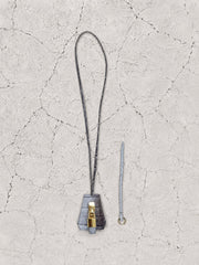 【M.U.L 2026-9】LEATHER KEY NECKLACE - ホワイトヌバックブラウン汚し加工 クロコダイル型押し - Champdelarose