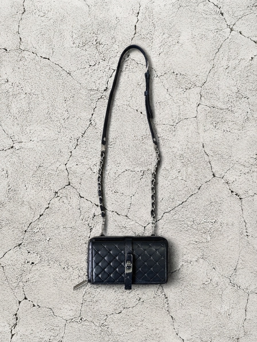 【M.U.L 2026-9】WALLET SHOULDER - Black キルト型押し - Champdelarose