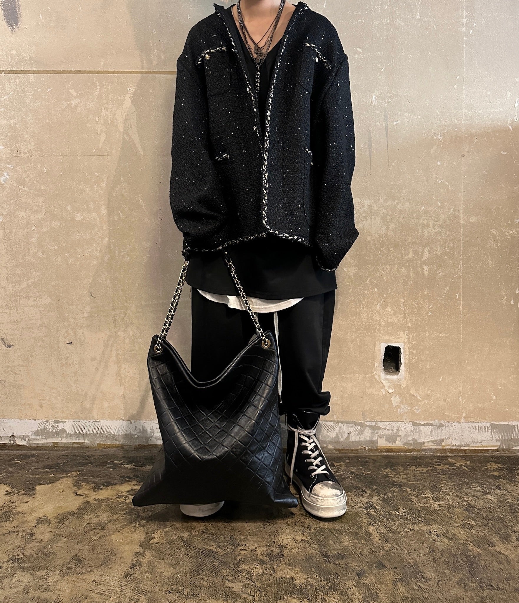 【M.U.L. 2026.3】ONE HANDLESHEET BAG - BLACK QUILTING EMBOSS SERIES - Champdelarose