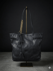 【M.U.L.】スティックチェーントート ブラック シボ型押し 洗い加工 - Champdelarose