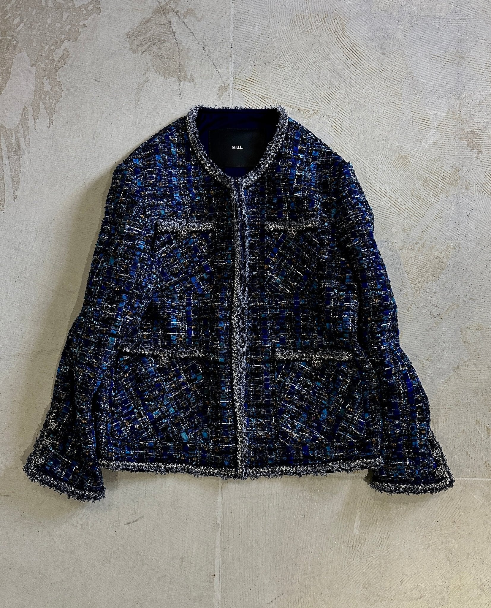 【M.U.L. Apparel Collection】BLUE TWEED JACKET - Champdelarose