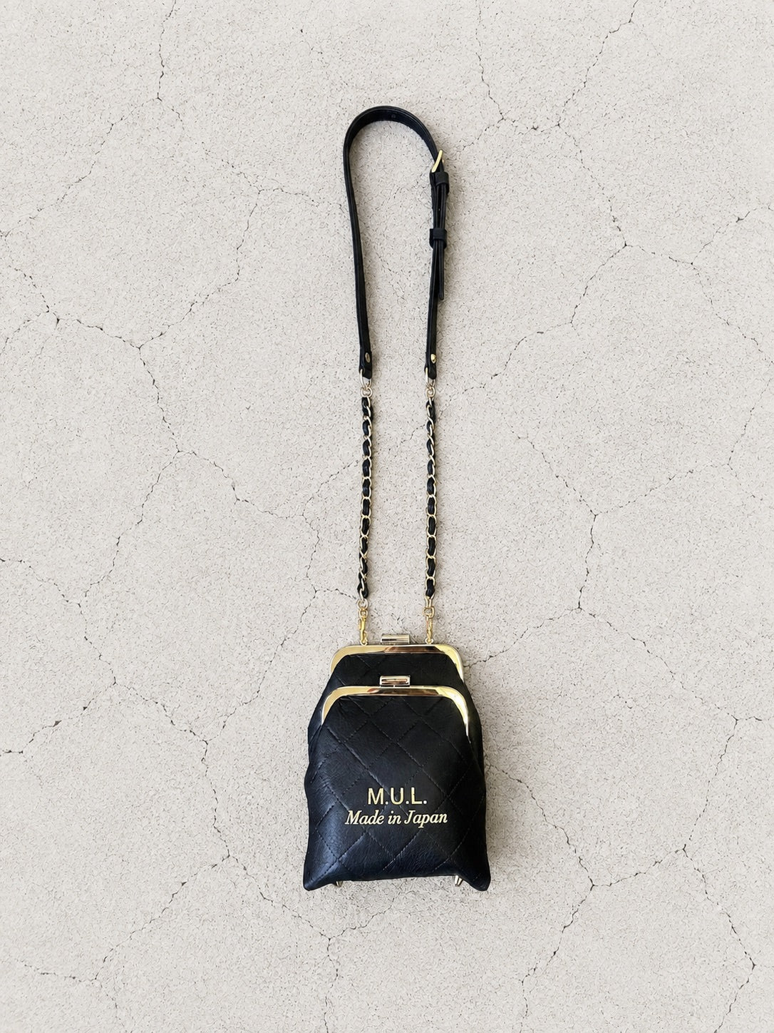 【M.U.L GAMAGUCHI】GAMAGUCHI DOUBLE SHOULDER - Black キルティング型押し - Champdelarose