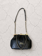 【M.U.L GAMAGUCHI】GAMAGUCHI GATHER 2WAY SHOULDER - Black キルティング型押し - Champdelarose