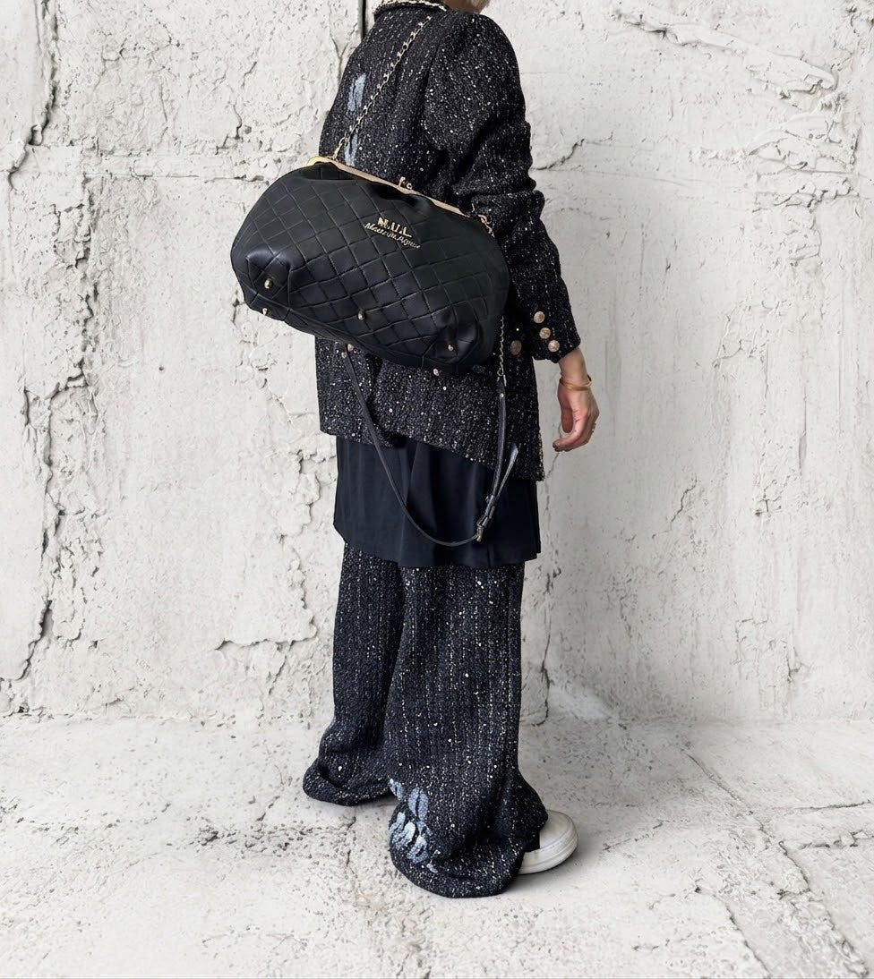 【M.U.L GAMAGUCHI】GAMAGUCHI GATHER 2WAY SHOULDER - Black キルティング型押し - Champdelarose