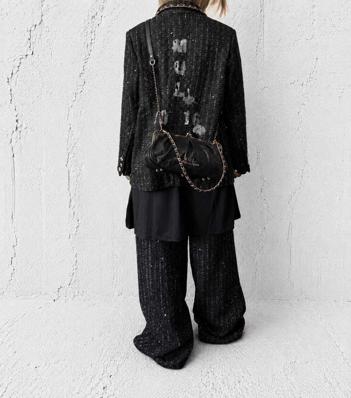 【M.U.L GAMAGUCHI】GAMAGUCHI SLIM 2WAY SHOULDER - Black キルティング型押し - Champdelarose