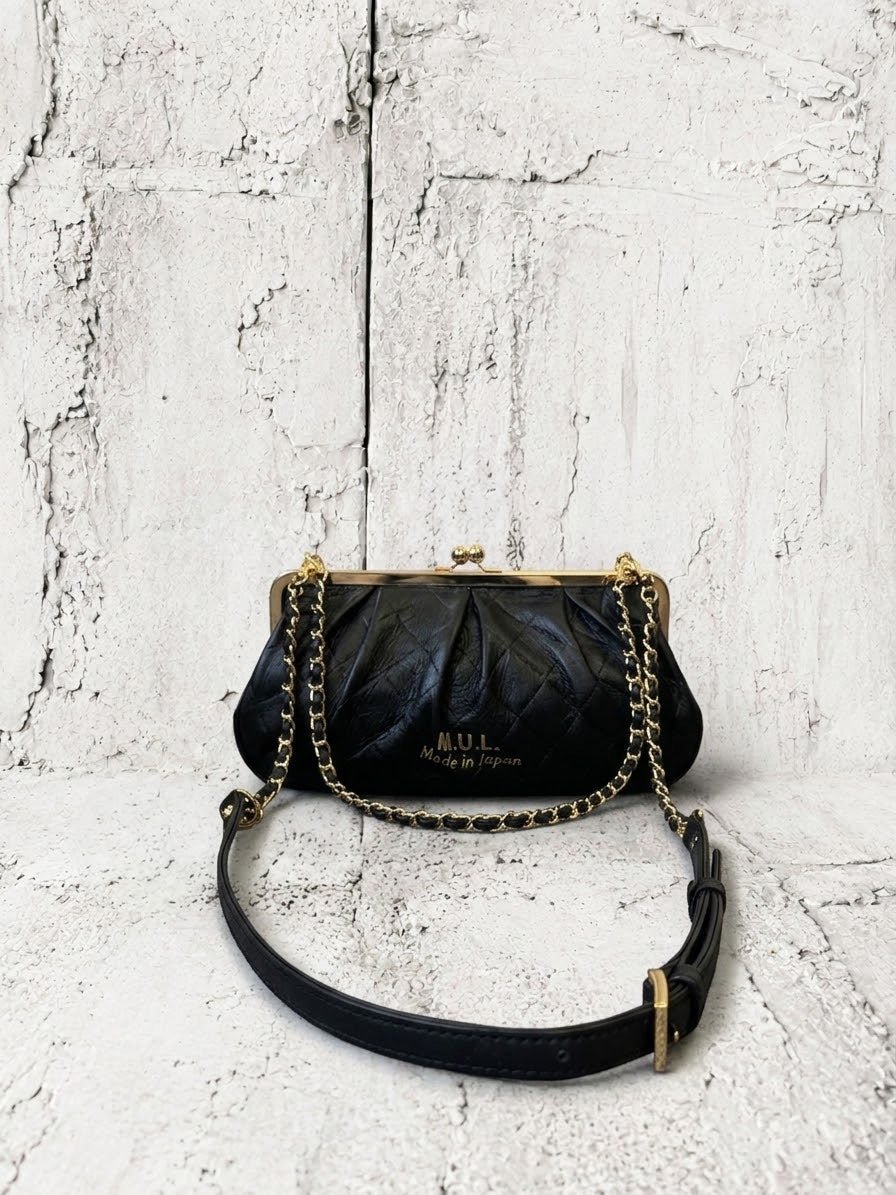 【M.U.L GAMAGUCHI】GAMAGUCHI SLIM 2WAY SHOULDER - Black キルティング型押し - Champdelarose