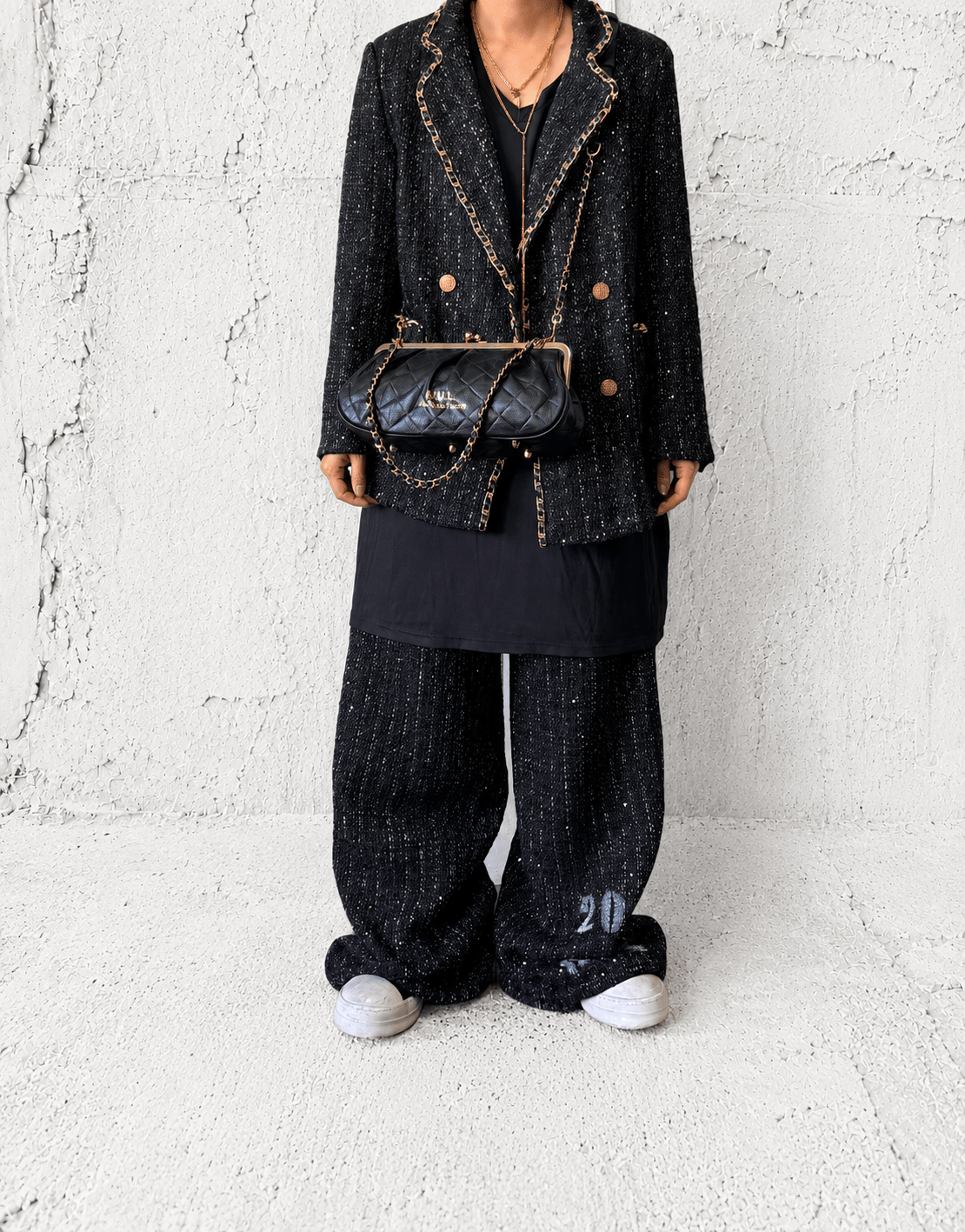 【M.U.L GAMAGUCHI】GAMAGUCHI SLIM 2WAY SHOULDER - Black キルティング型押し - Champdelarose