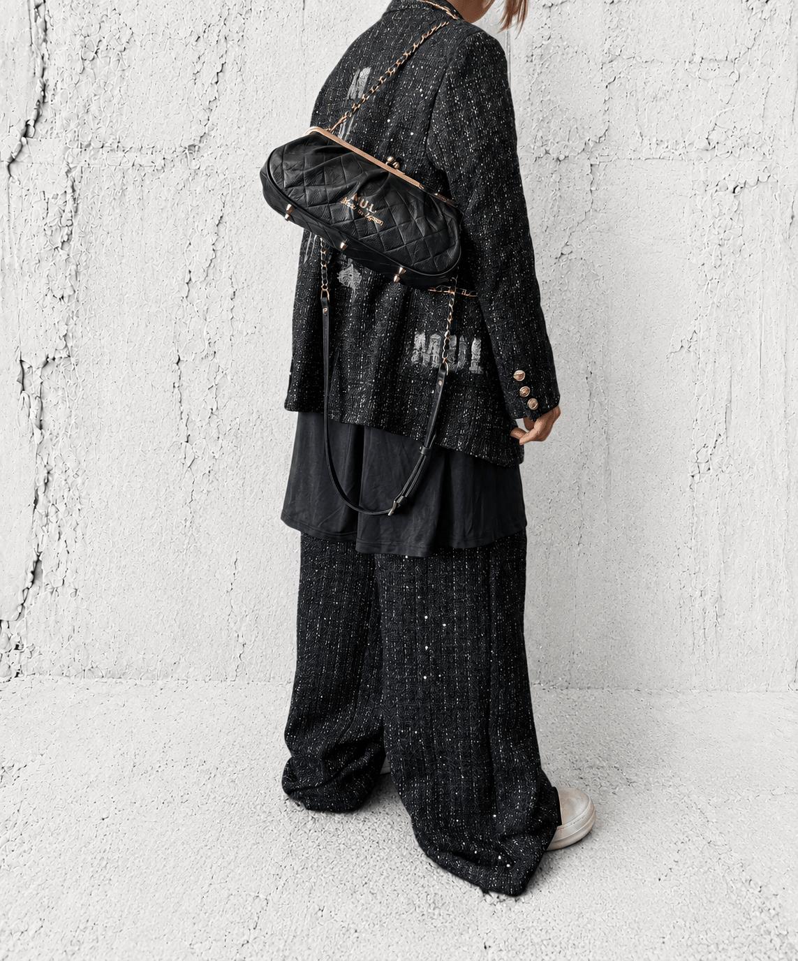 【M.U.L GAMAGUCHI】GAMAGUCHI SLIM 2WAY SHOULDER - Black キルティング型押し - Champdelarose