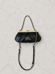 【M.U.L GAMAGUCHI】GAMAGUCHI SLIM 2WAY SHOULDER - Black キルティング型押し - Champdelarose