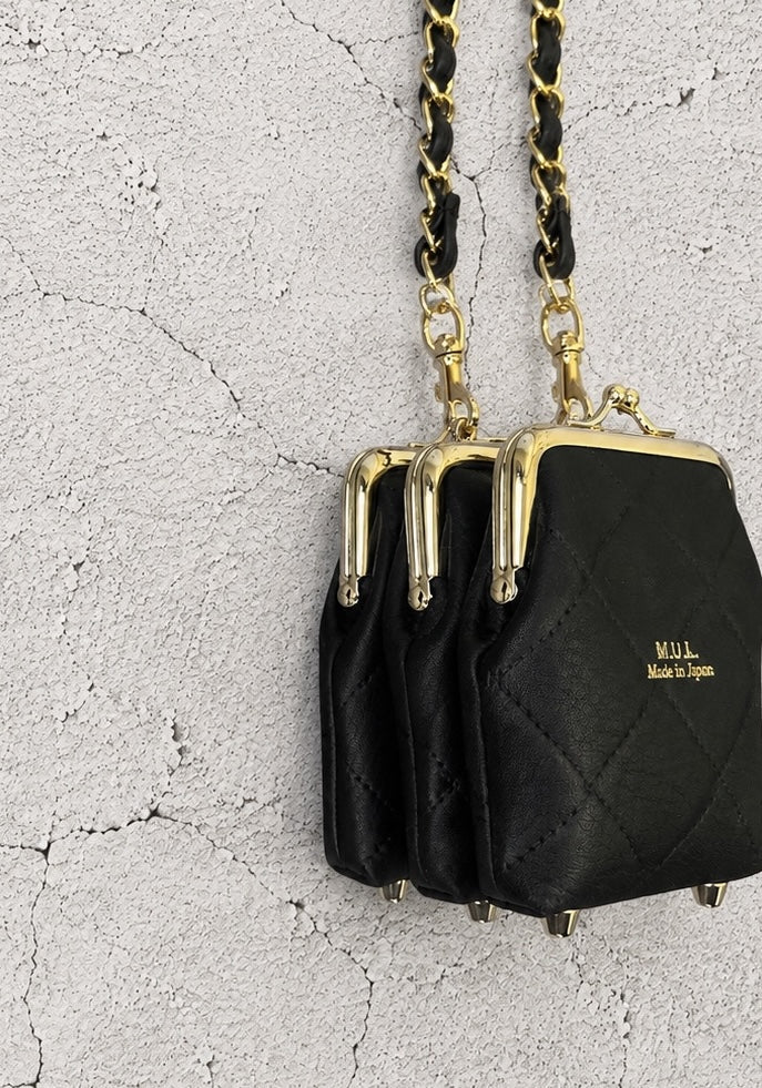 【M.U.L GAMAGUCHI】GAMAGUCHI TRIPLE SHOULDER - Black キルティング型押し - Champdelarose