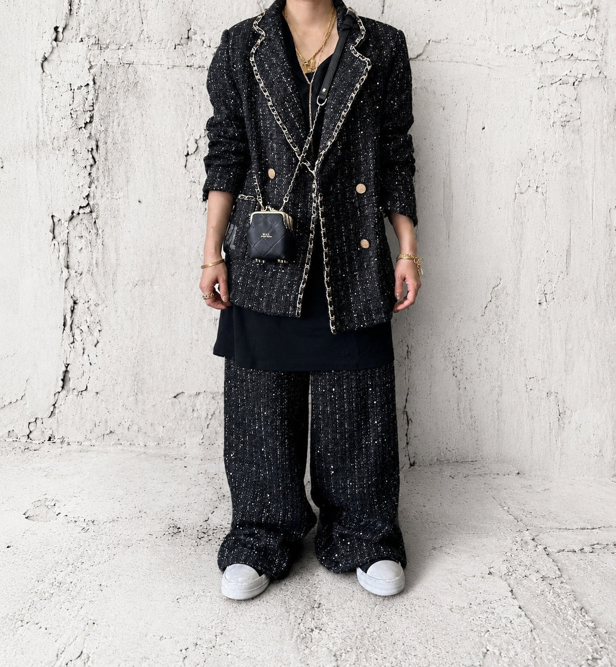【M.U.L GAMAGUCHI】GAMAGUCHI TRIPLE SHOULDER - Black キルティング型押し - Champdelarose