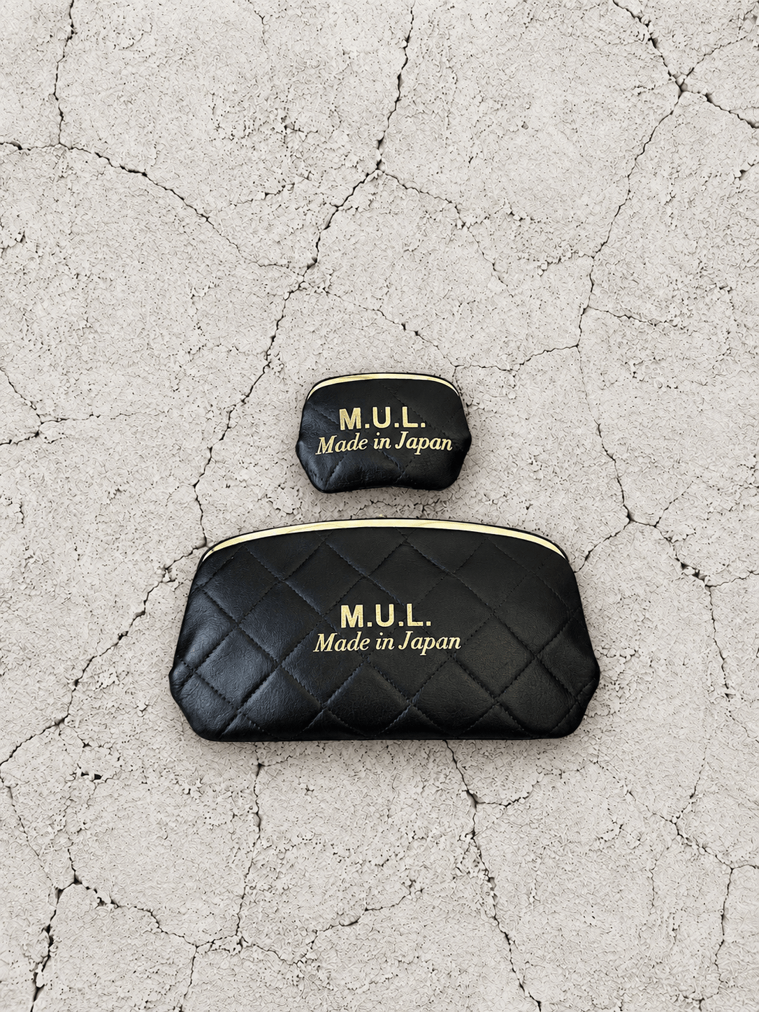 【M.U.L GAMAGUCHI】GAMAGUCHI WALLET SET - Black キルティング型押し - Champdelarose