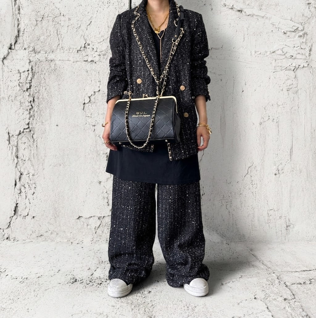 【M.U.L GAMAGUCHI】GAMAGUCHI WIDE 2WAY SHOULDER - Black キルティング型押し - Champdelarose