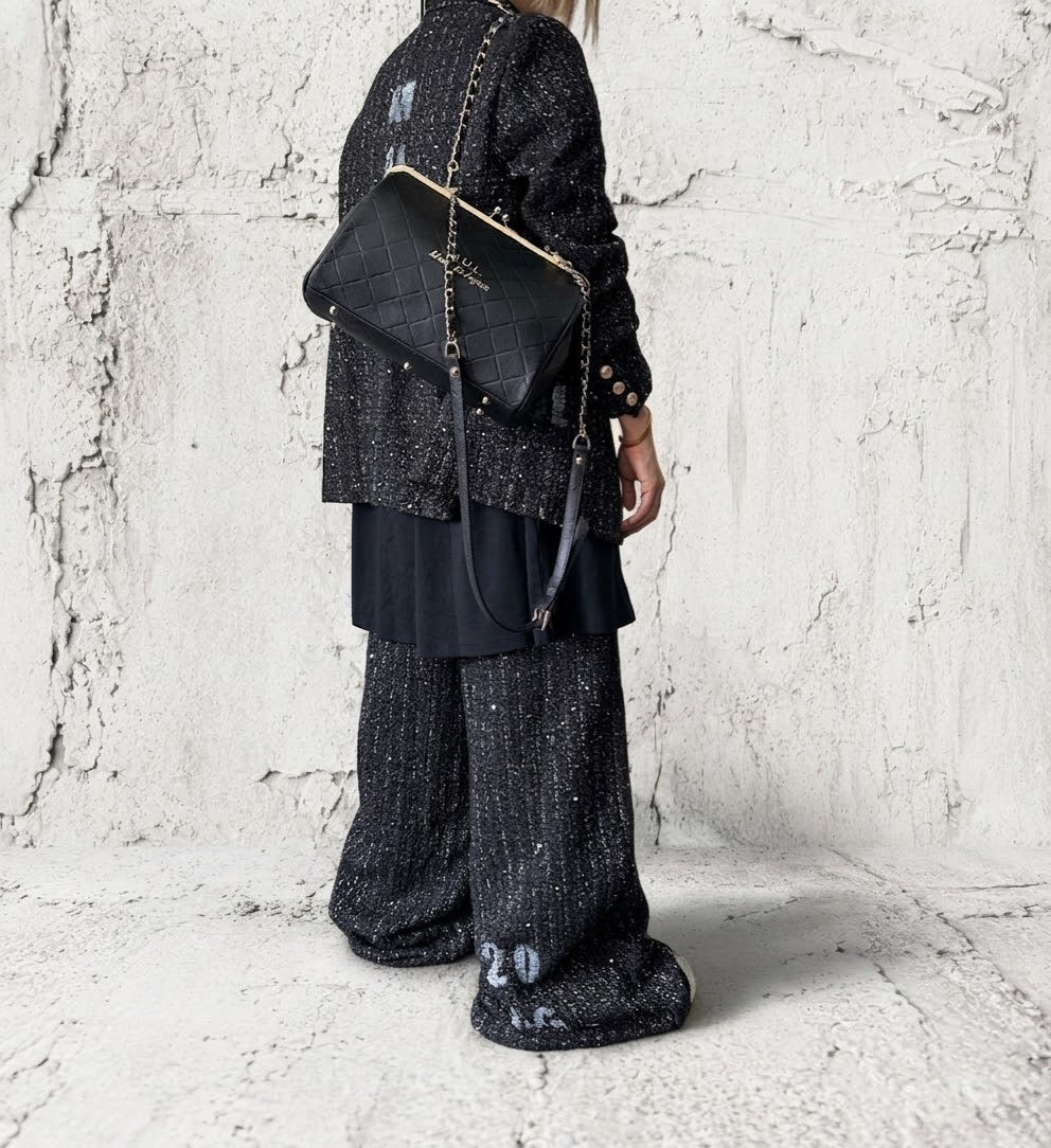 【M.U.L GAMAGUCHI】GAMAGUCHI WIDE 2WAY SHOULDER - Black キルティング型押し - Champdelarose
