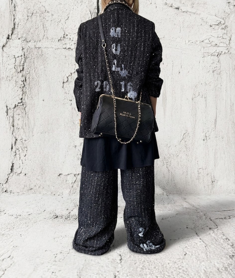 【M.U.L GAMAGUCHI】GAMAGUCHI WIDE 2WAY SHOULDER - Black キルティング型押し - Champdelarose