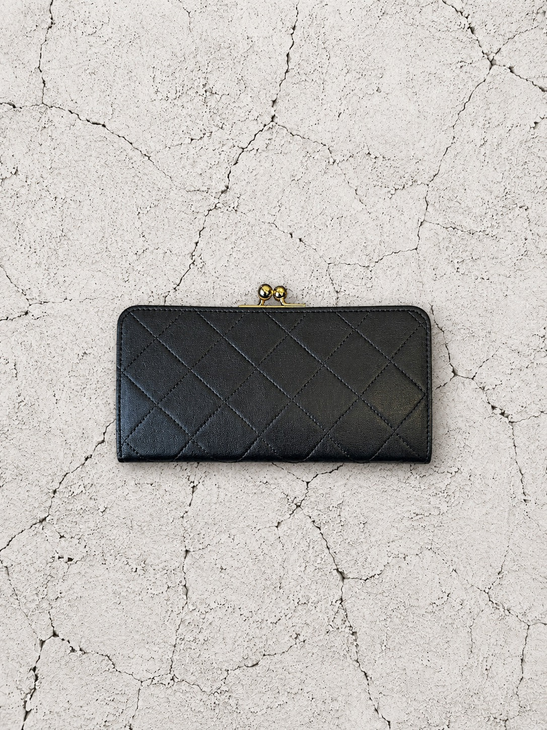 【M.U.L GAMAGUCHI】TWIN ORB LONG WALLET - Black キルティング型押し - Champdelarose
