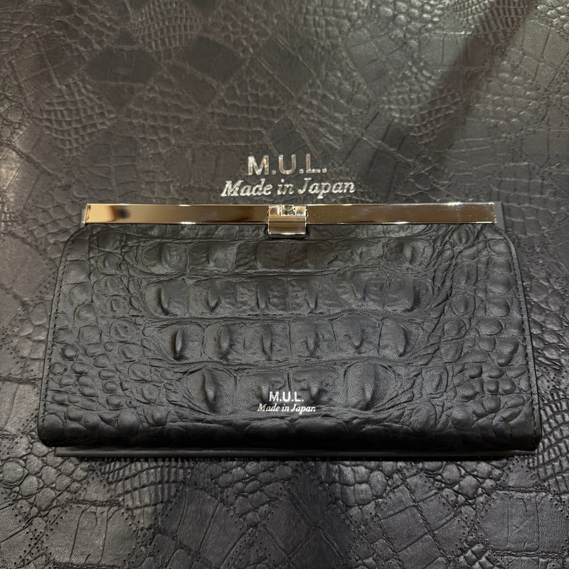 【M.U.L.】クロスバーロングウォレット　ブラック　クラウンクロコダイル型押し　シルバー金具　MUL161 - Champdelarose