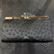【M.U.L.】クロスバーロングウォレット　ブラック　オーストリッチ型押し　シルバー金具　MUL161 - Champdelarose