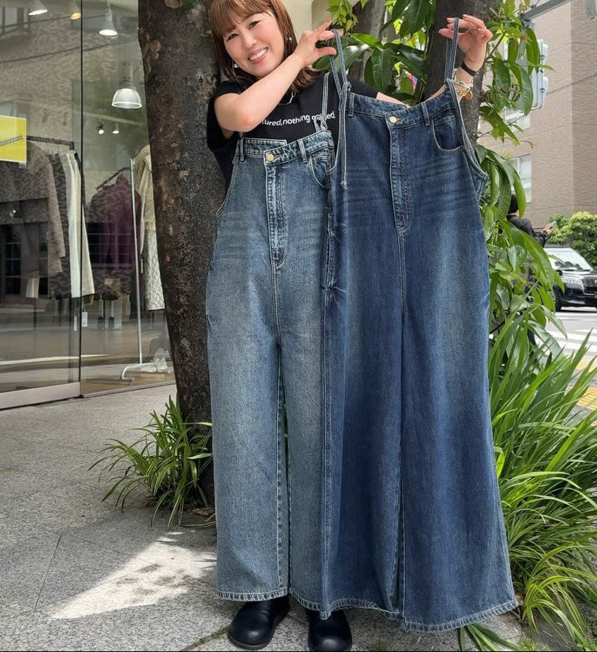 【select】フロントアシンメトリーデニムオールインワン - Champdelarose