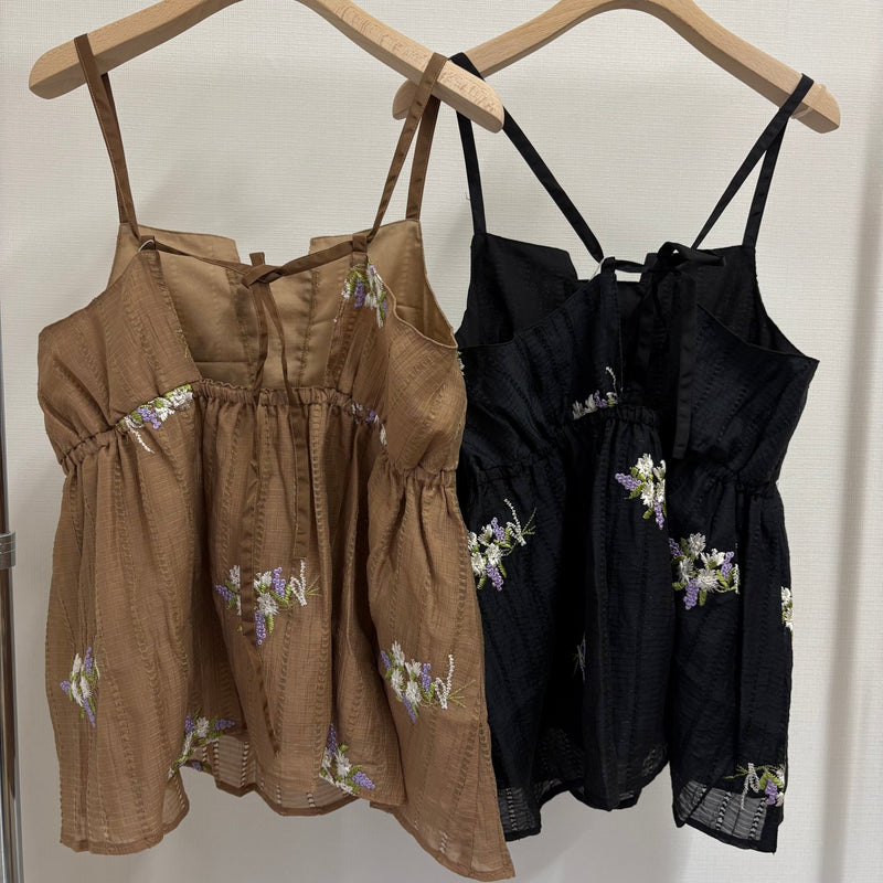 【SELECT】フラワー刺繍ワッシャーキャミソール - Champdelarose