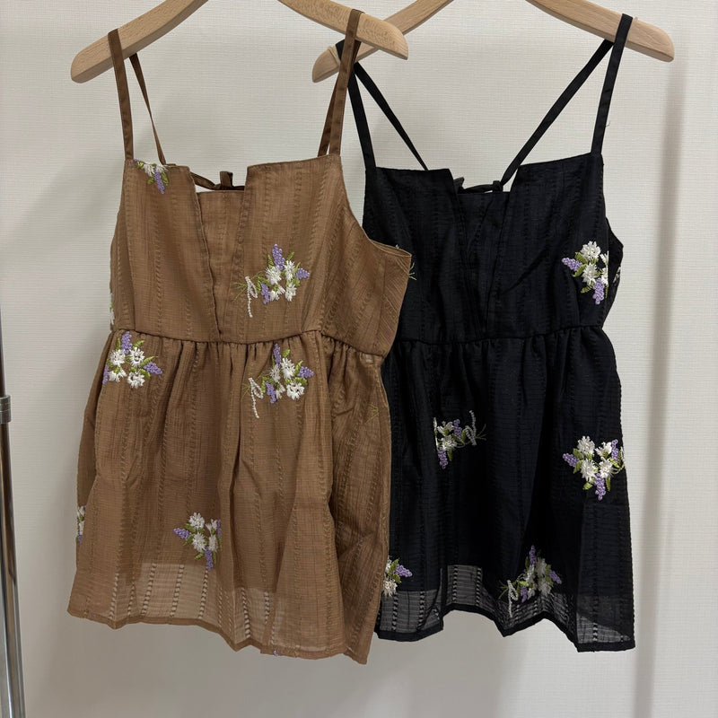 【SELECT】フラワー刺繍ワッシャーキャミソール - Champdelarose