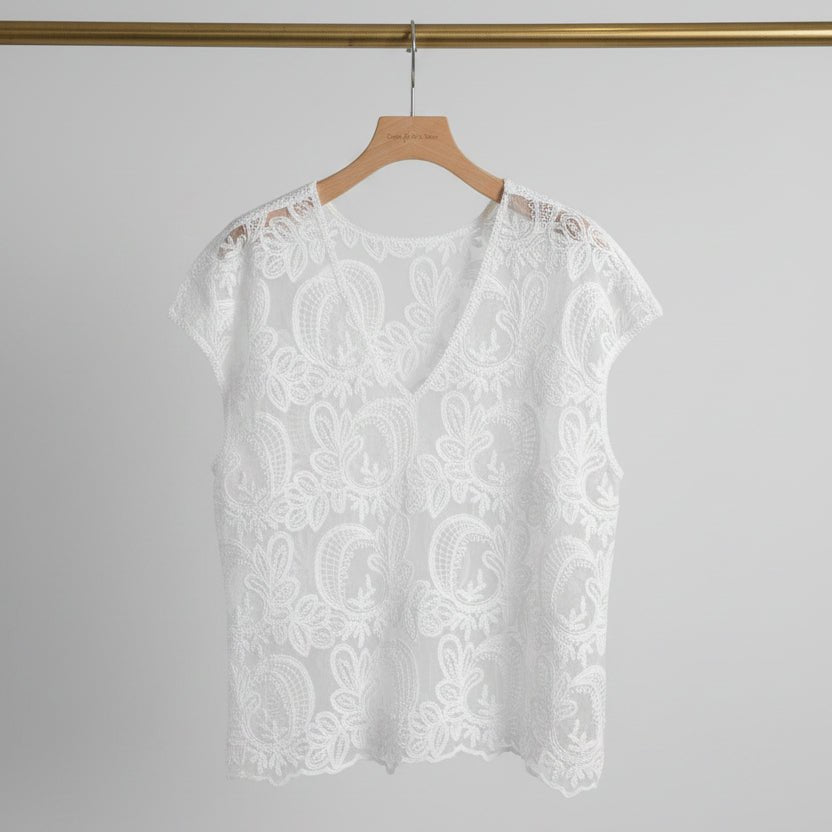 【select】2WAYチュール刺繍フレンチスリーブブラウス - Champdelarose