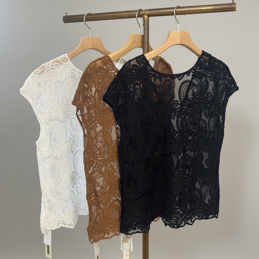 【select】2WAYチュール刺繍フレンチスリーブブラウス - Champdelarose