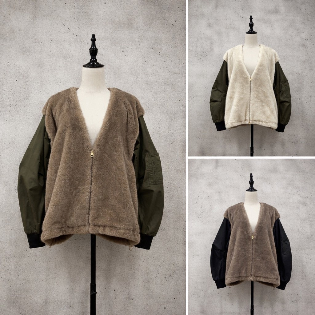 【siro de labonte 2026 AW】eco fur×twill docking MA - 1 jacket - Champdelarose