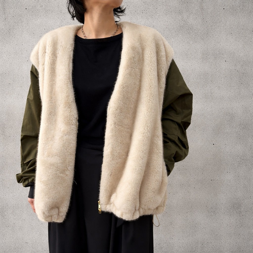 【siro de labonte 2026 AW】eco fur×twill docking MA - 1 jacket - Champdelarose