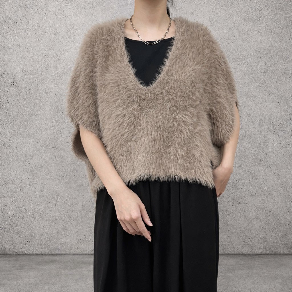 【siro de labonte 2026 AW】shaggy knit Vneck short vest - Champdelarose