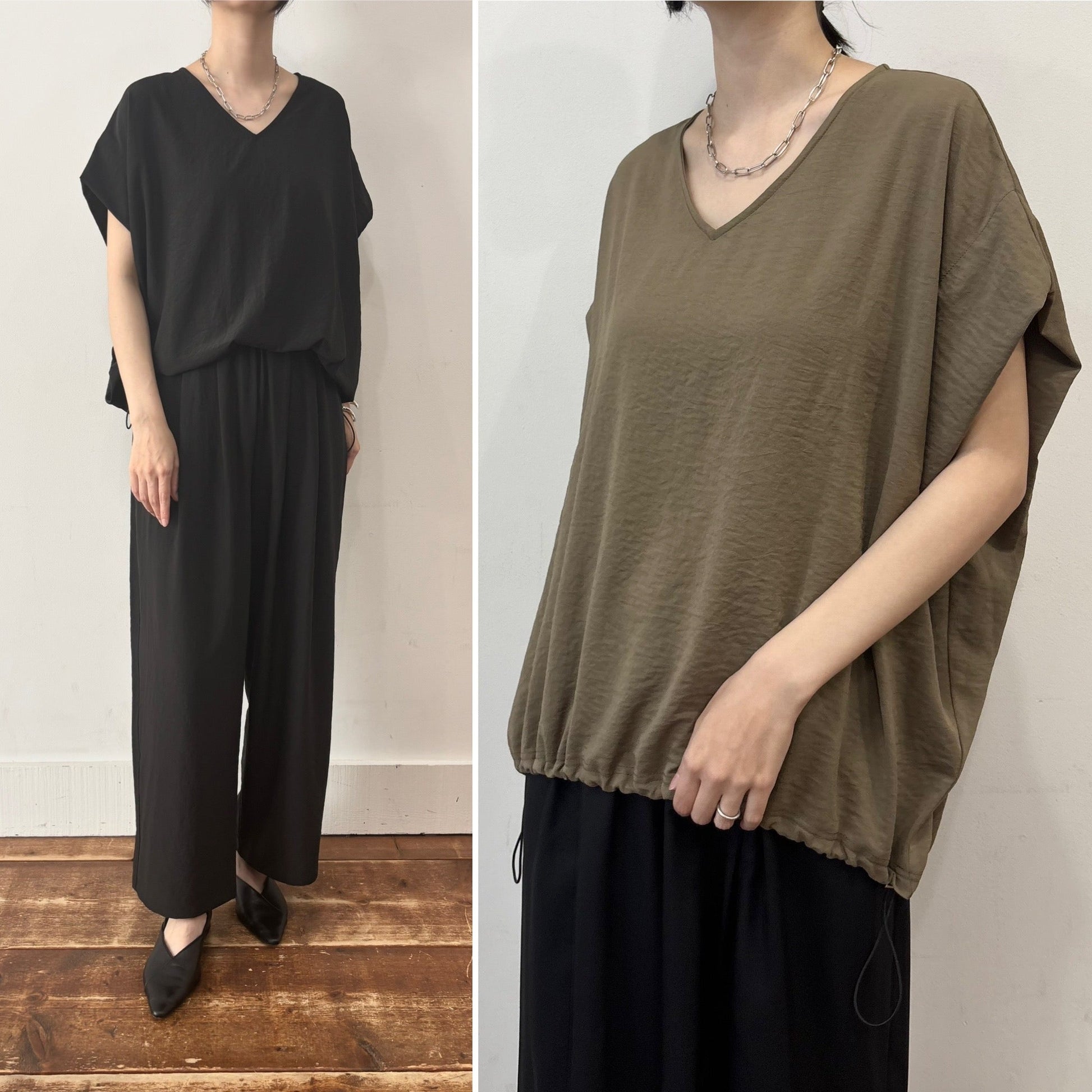 【siro de labonte 2026 spring＆summer】hightwist smooth Vneck tucksleeve pullover - Champdelarose
