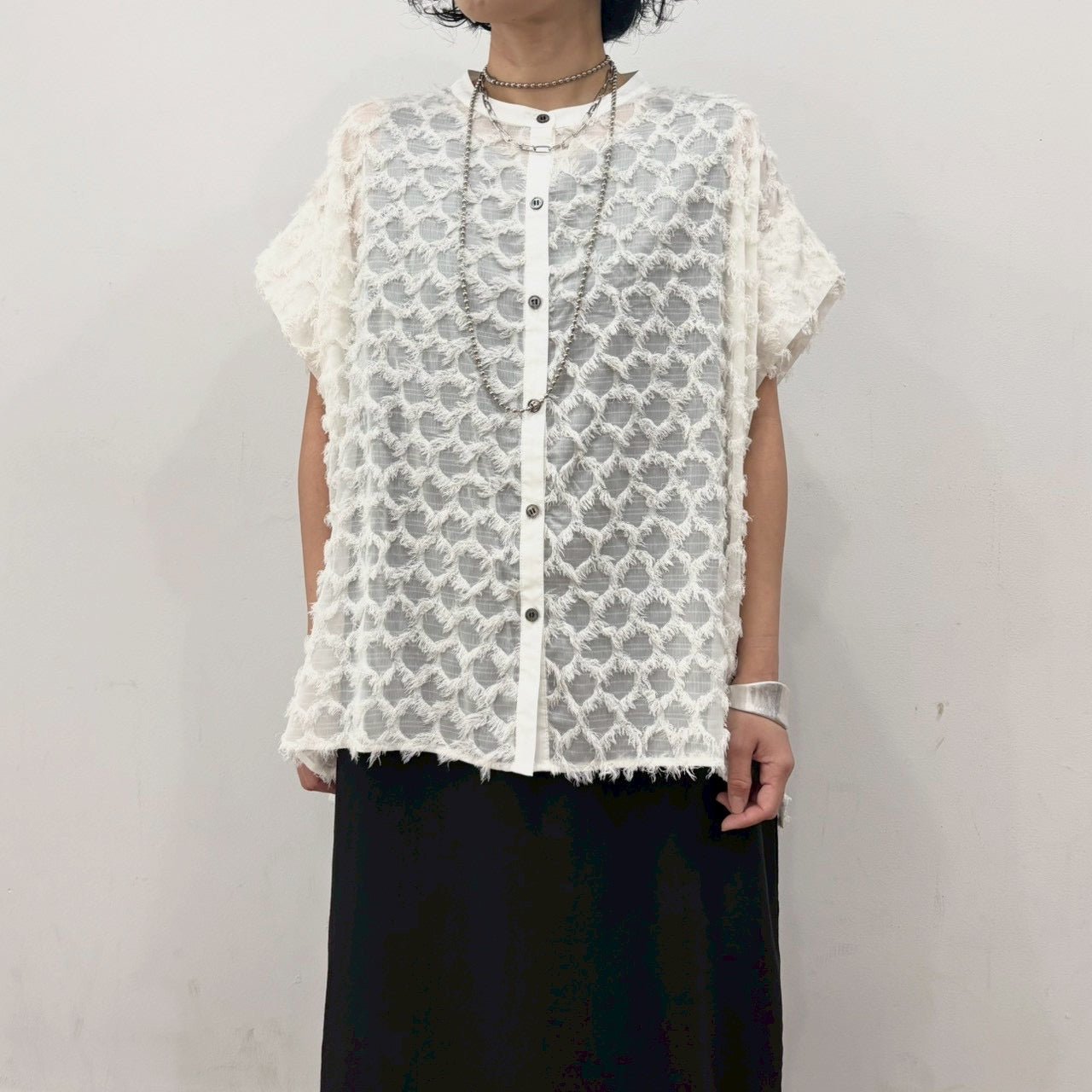 【siro de labonte 2026 SS vol.2】fringe jacquard tuck sleeve blouse