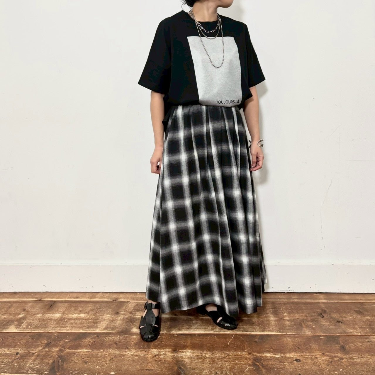 【siro de labonte 2026 SS vol.2】ombre check tuck flare skirt - Champdelarose