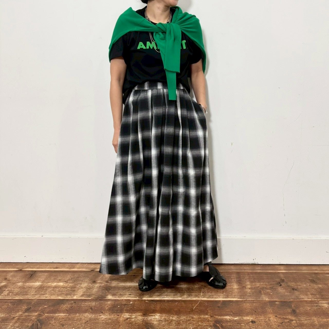 【siro de labonte 2026 SS vol.2】ombre check tuck flare skirt - Champdelarose