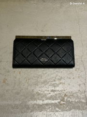 【限定】505.クロスバーロングウォレット　ブラック　キルティング型押し　シルバー金具　MUL161