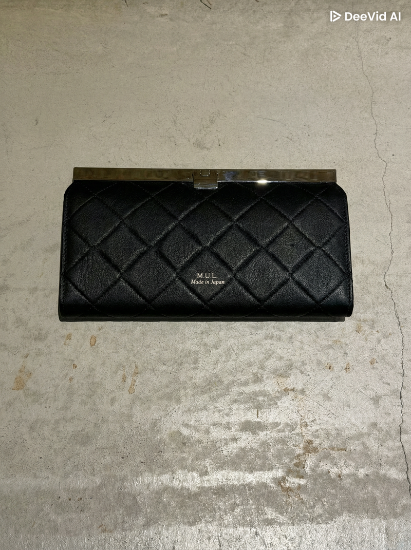 【限定】505.クロスバーロングウォレット　ブラック　キルティング型押し　シルバー金具　MUL161