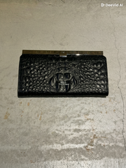 【限定】503.クロスバーロングウォレット　ブラック　クラウンクロコダイル型押し　シルバー金具　MUL161