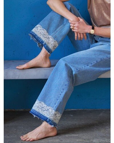 【YENN 2026 PRE - FALL COLECTION】LACE HEM TUCK DENIM - Champdelarose