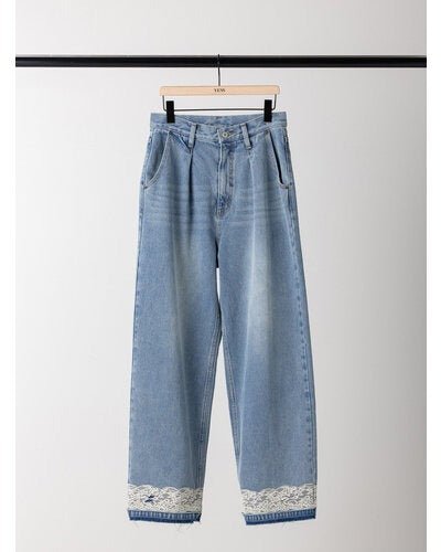 【YENN 2026 PRE - FALL COLECTION】LACE HEM TUCK DENIM - Champdelarose