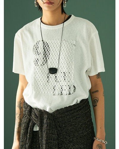 【YENN 2026 SUMMER COLLECTION】LACE FRAME LOGO TEE - Champdelarose